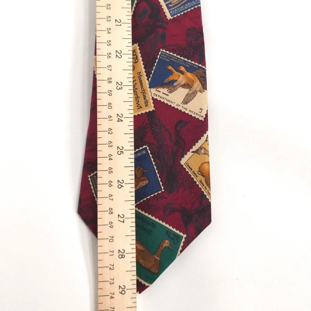 EDDIE BAUER Men's Silk Tie Ducks ITALY HAND‎ PRINTED Vintage USA MADE Hand Sewn